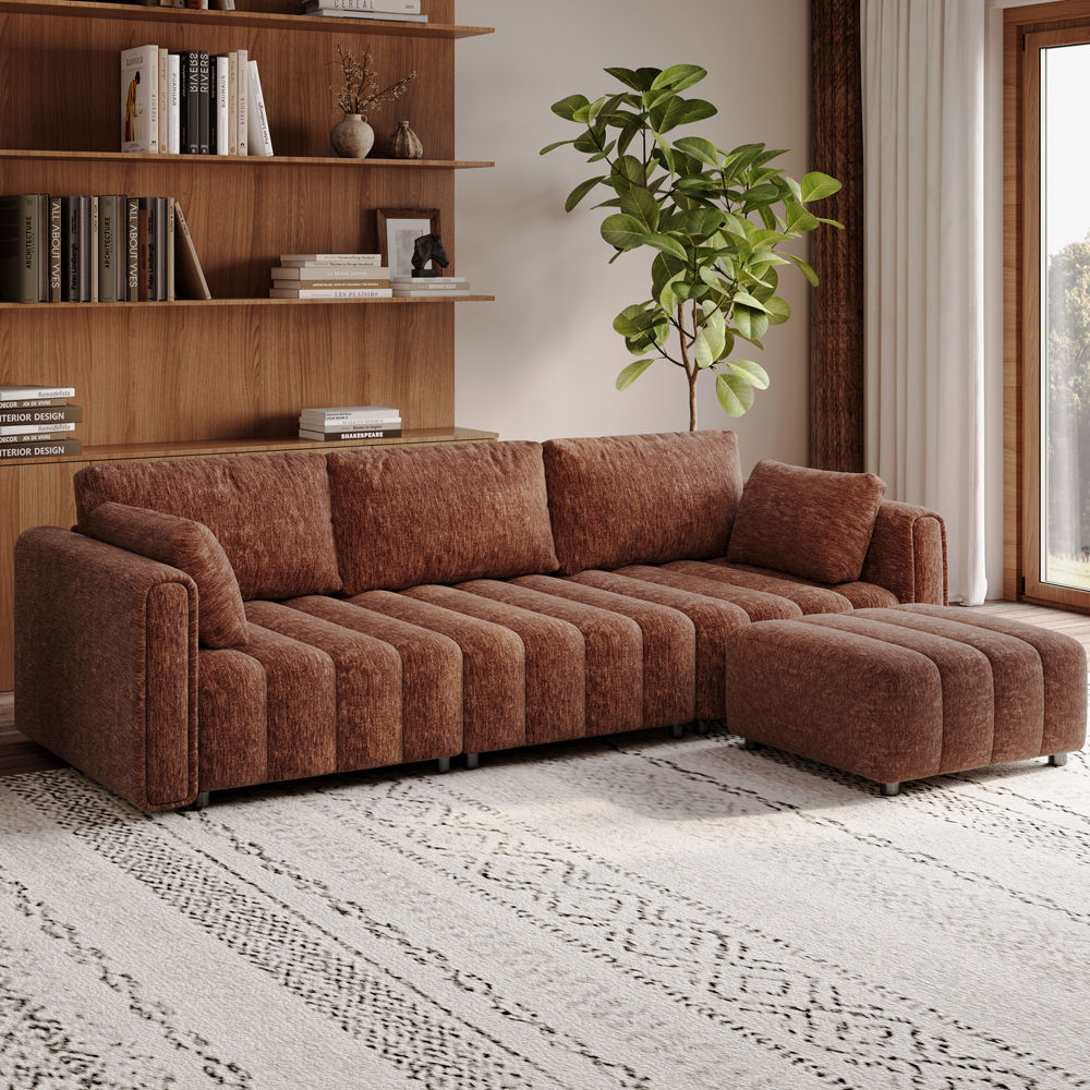 Brown Chenille Modular Sofas