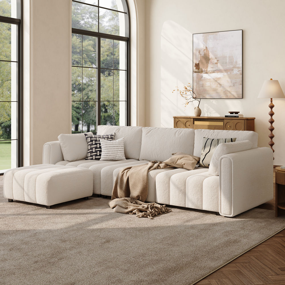 Beige Chenille Modular Sofas