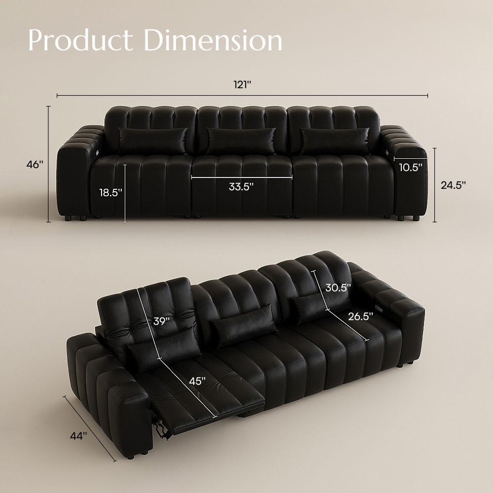 Black Full-Grain Leather Modular Sofas