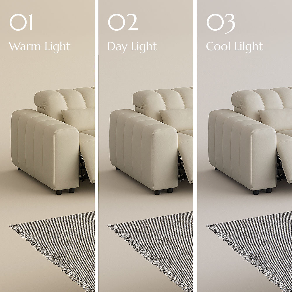 Beige Full-Grain Leather Modular Sofas