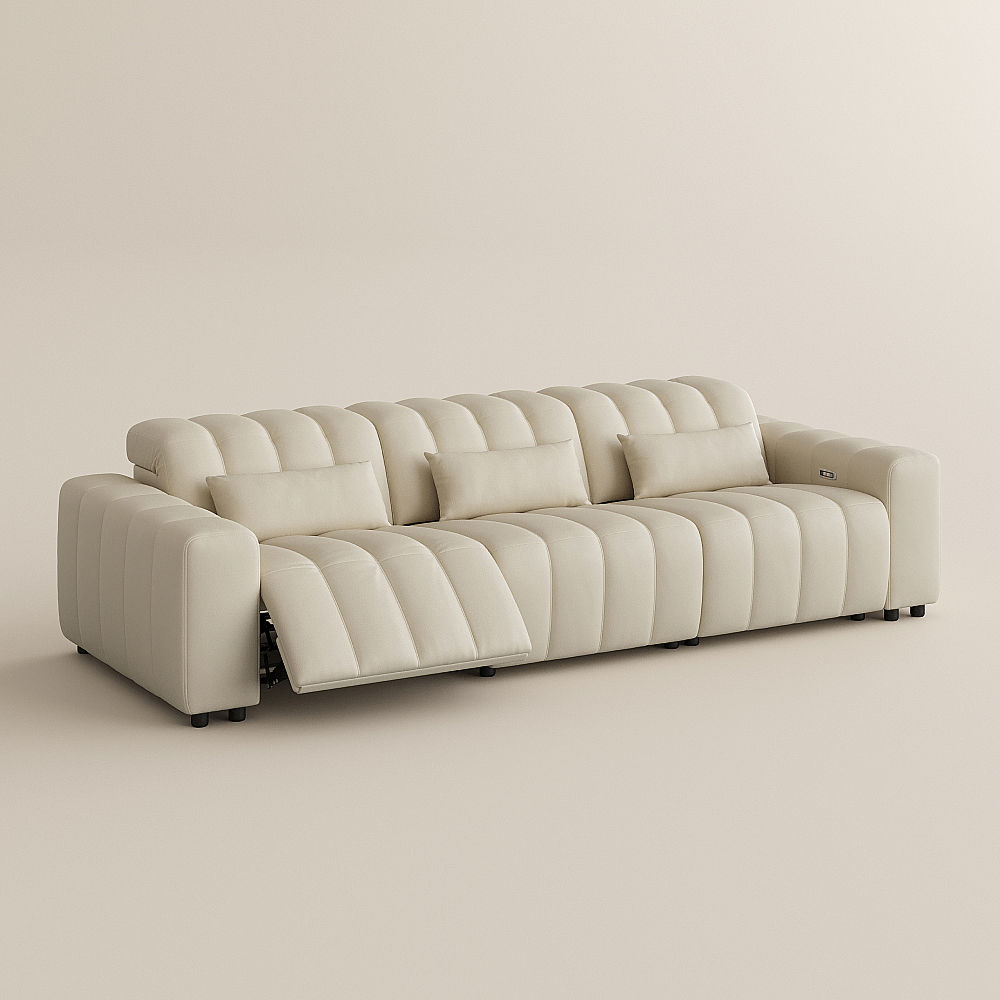 Beige Full-Grain Leather Modular Sofas