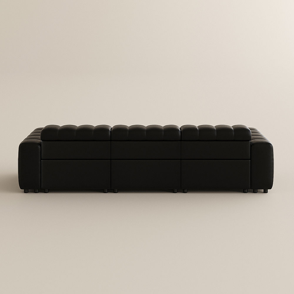 Mid Century Modern Black Full-Grain Leather Modular Sofas