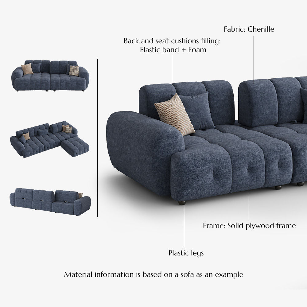 Medium Blue Chenille Modular Sofas