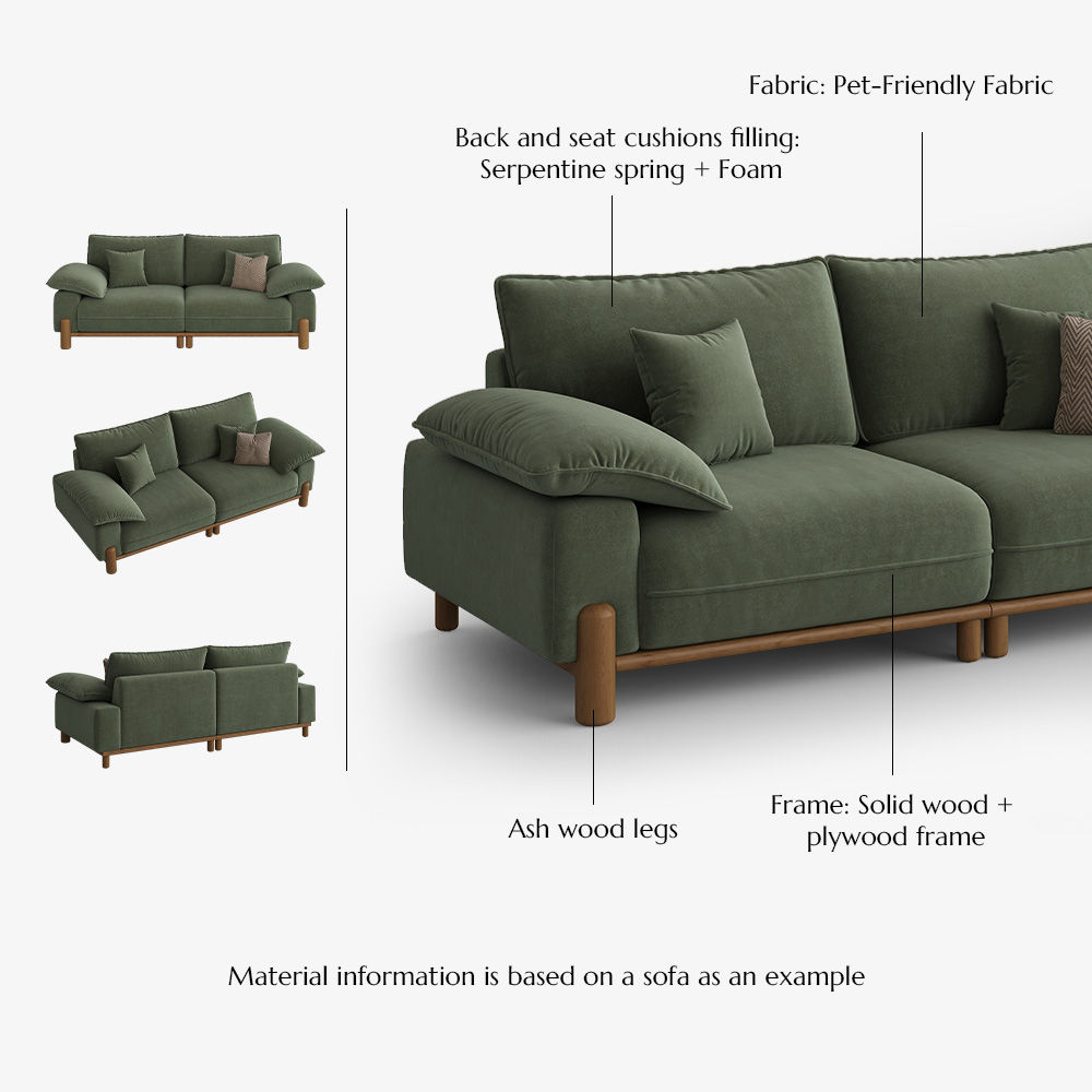 Spring Green Pet-Friendly Fabric Modular Sofas