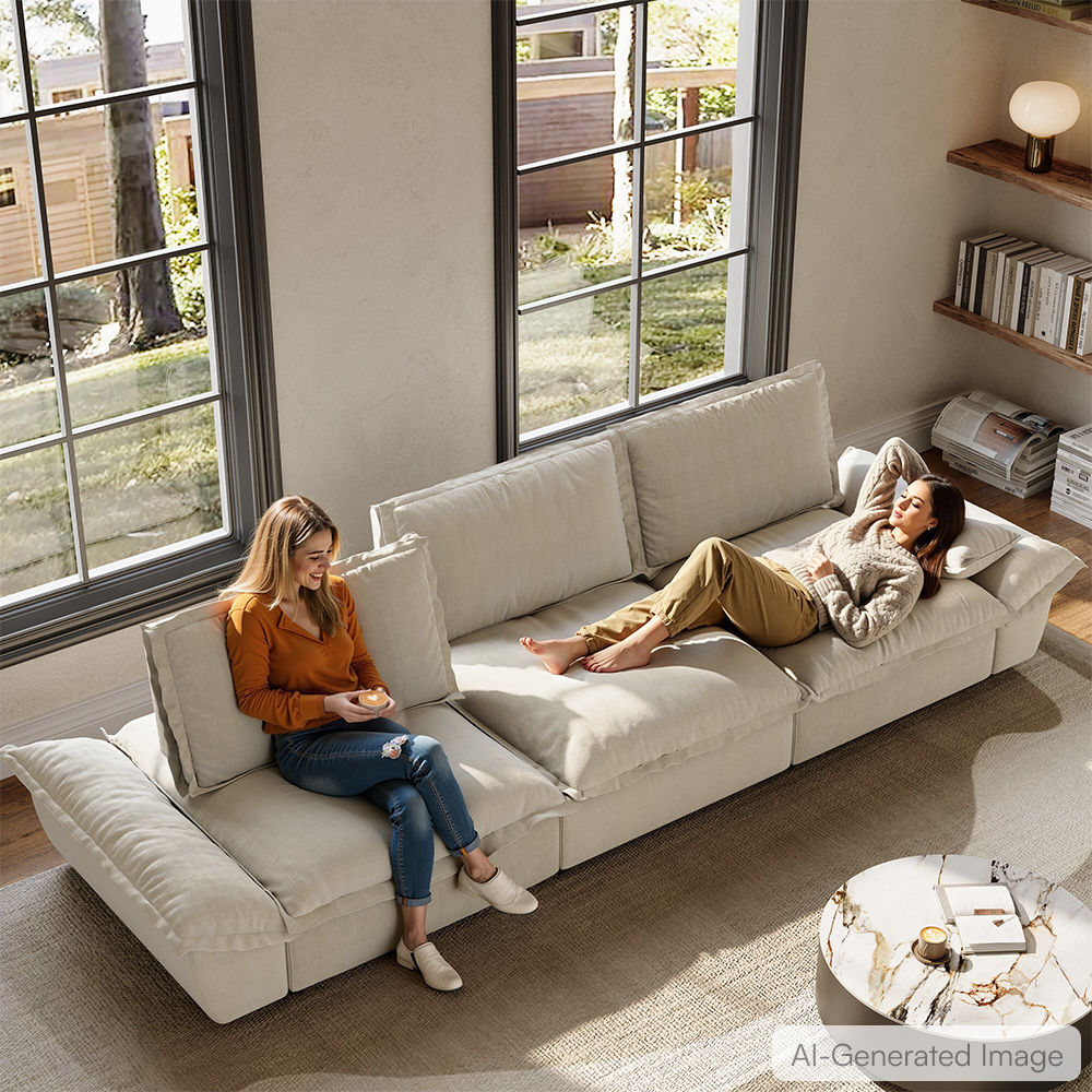 Beige Cotton and Linen Modular Sofas