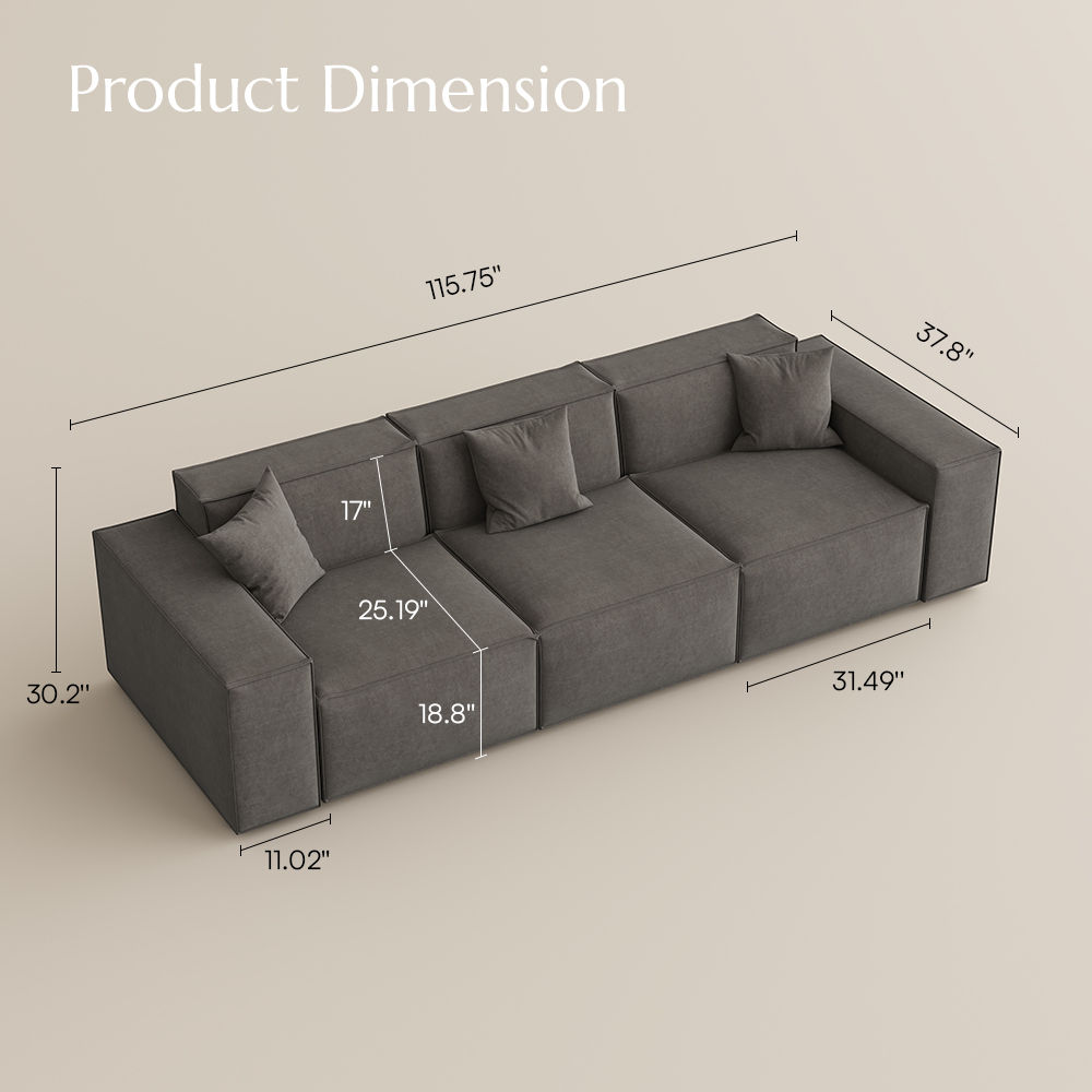 7 Seaters Dark Gray Fabric Sofa Set