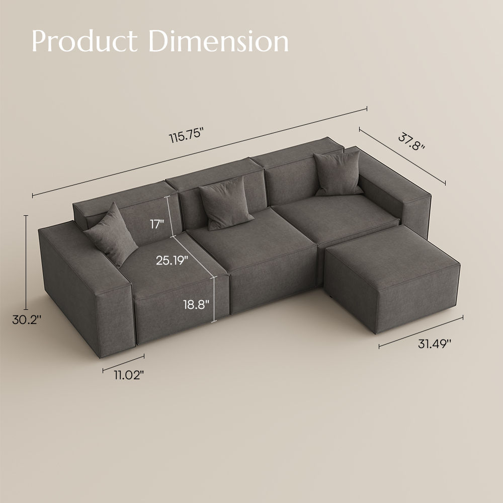Square Armrest Dark Gray Fabric Modular Sofas