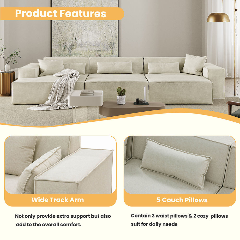 Partly Assemble Beige Fabric Modular Sofas