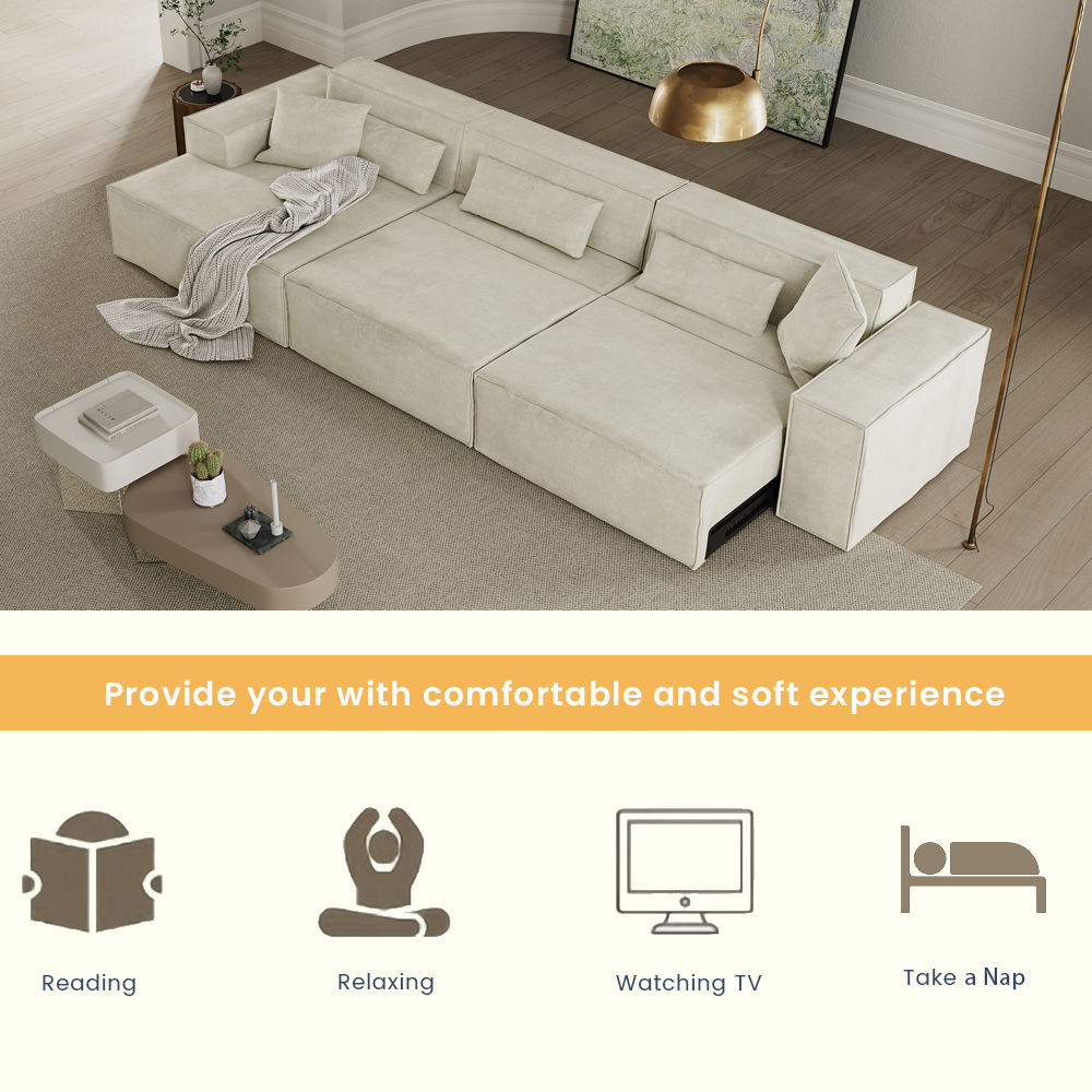 Partly Assemble Beige Fabric Modular Sofas
