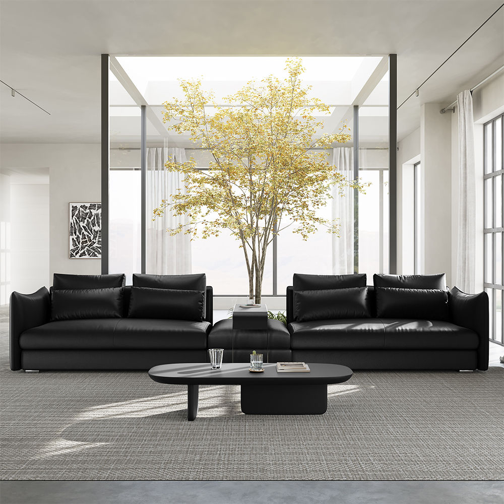 Black Stainless Steel & Leather Modular Sofas