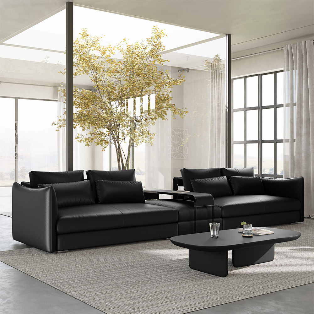 Black Stainless Steel & Leather Modular Sofas