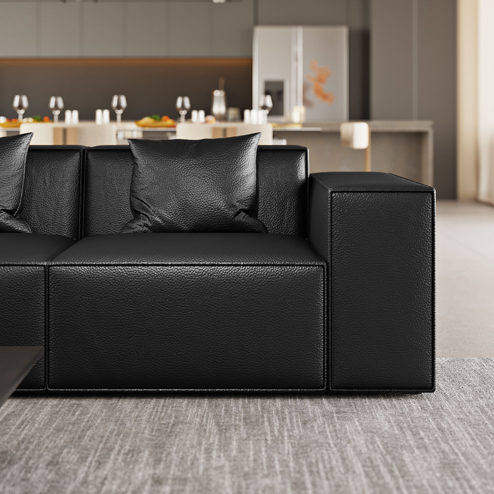 On the Ground Black Leather Modular Sofas