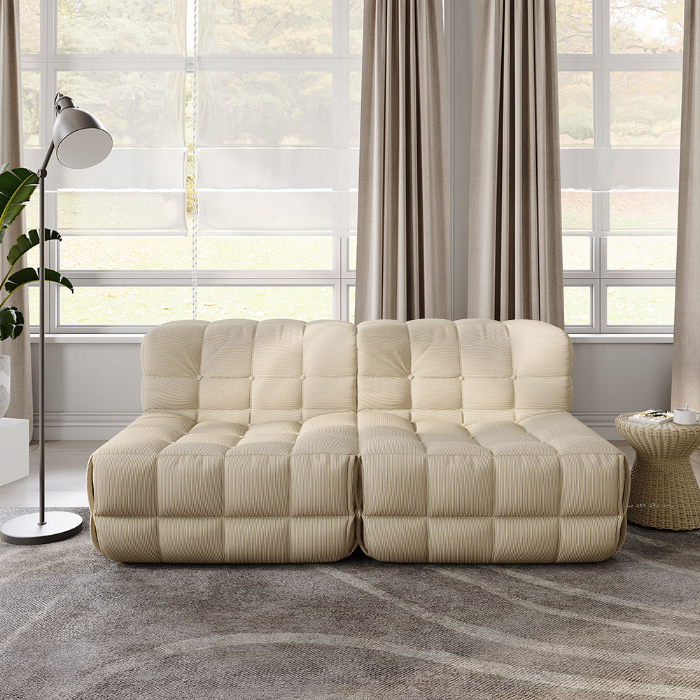 Fully Assemble Beige Corduroy Modular Sofas