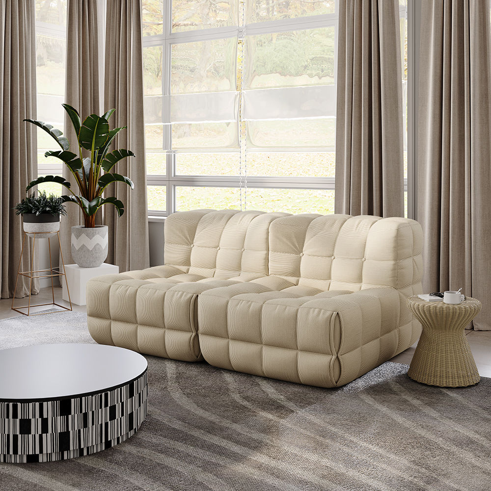 On the Ground Beige Corduroy Modular Sofas