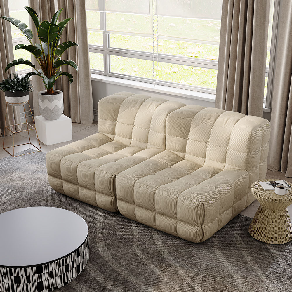 Square Beige Corduroy Modular Sofas
