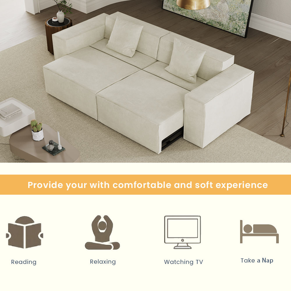 Power Outlet White Fabric Modular Sofas