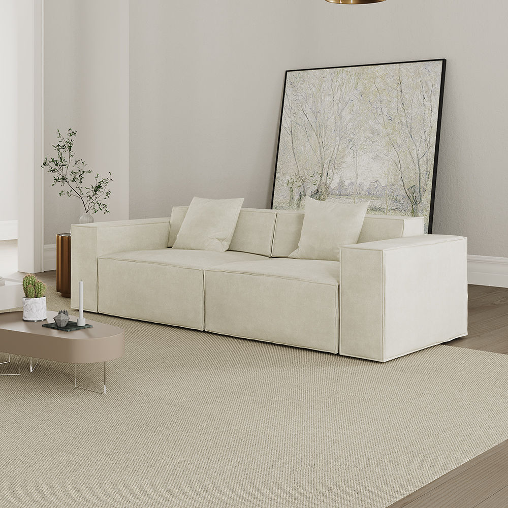 3 Seaters Rice white Fabric Modular Sofas