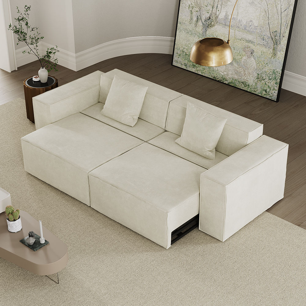 Extendable Rice white Fabric Modular Sofas