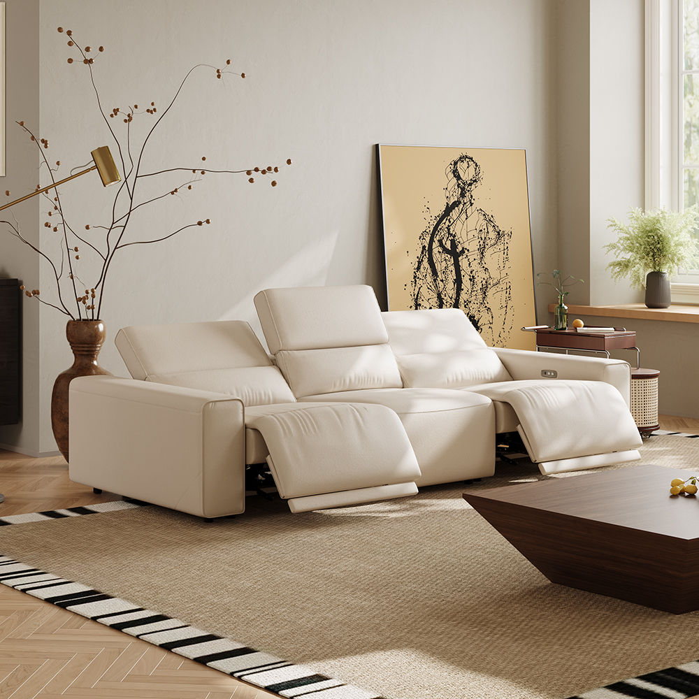 Fully Assemble Beige Leather Modular Sofas