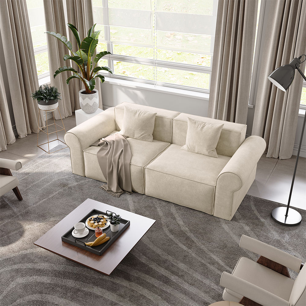 Wood Beige Fabric Modular Sofas
