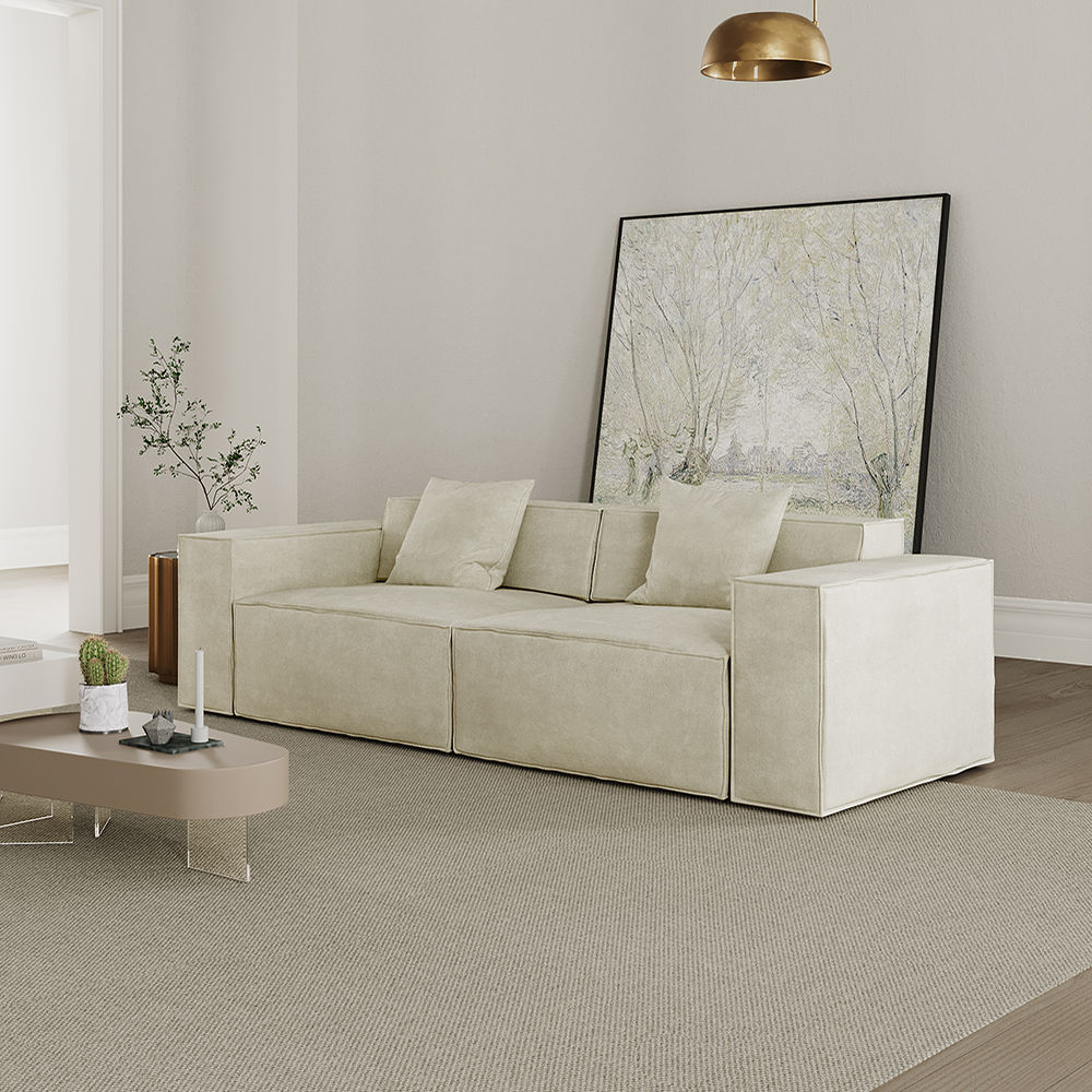 Recliner Beige Fabric Modular Sofas