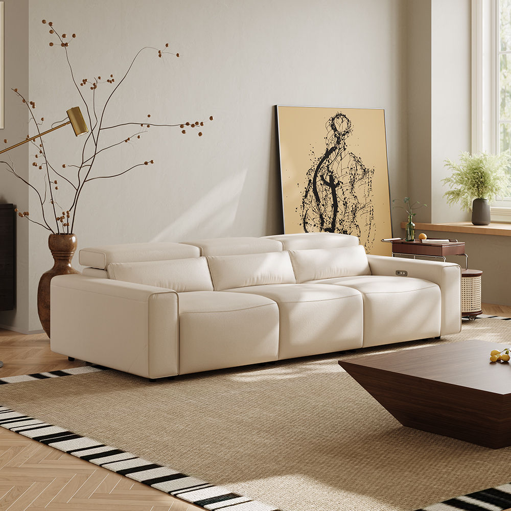 Square Beige Eco-friendly Microfiber Leather Modular Sofas