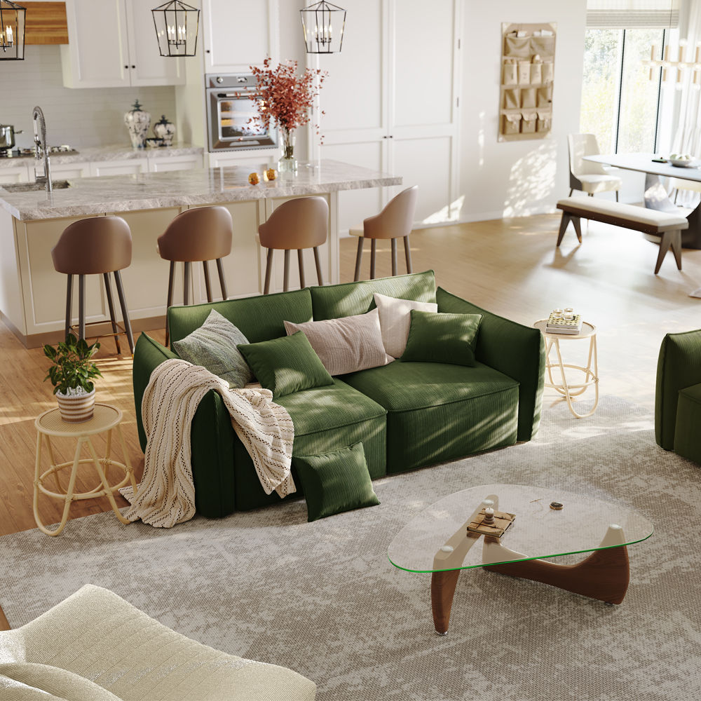 Memory Foam Green Corduroy Modular Sofas