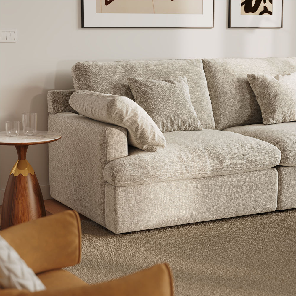 Modern Beige Chenille Fabric Modular Sofas