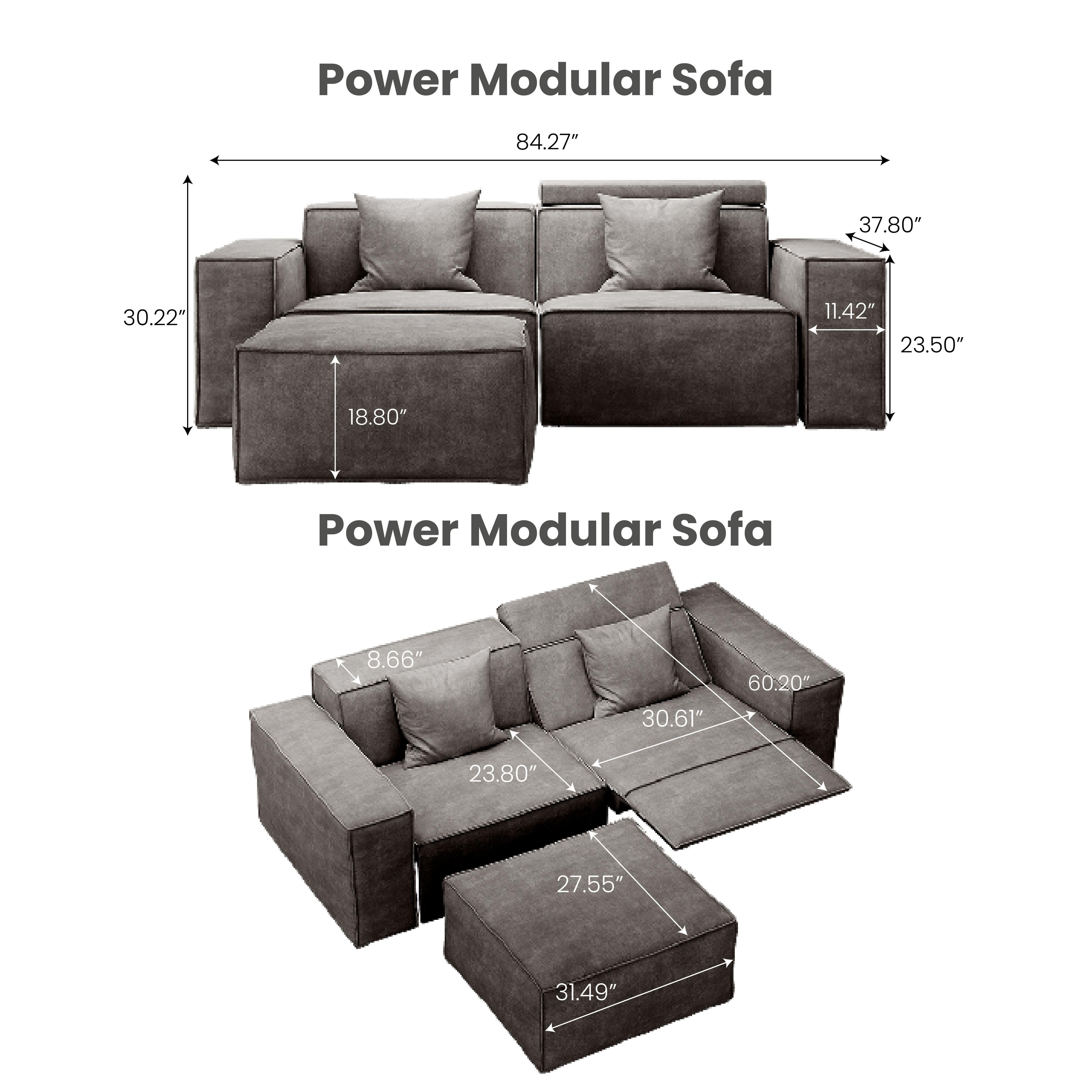 Square Dark Gray Fabric Modular Sofas