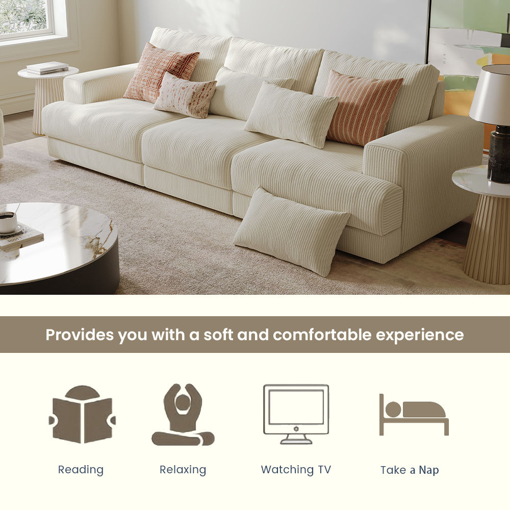 Pure Color Beige Corduroy Modular Sofas