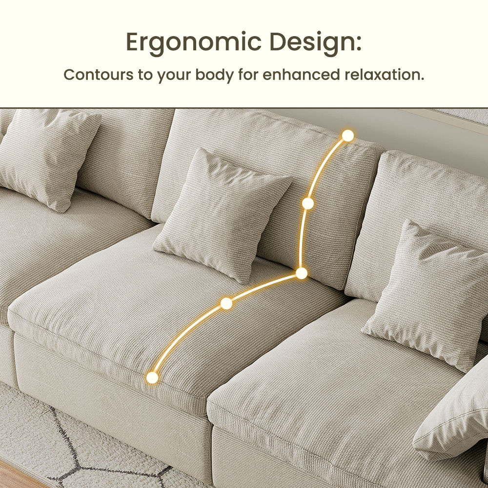 Partly Assemble Beige Chenille Fabric Modular Sofas