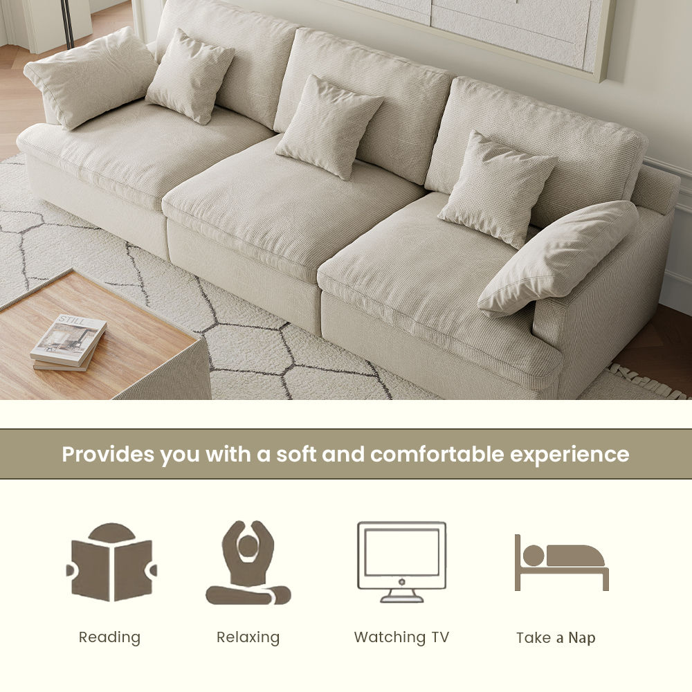 Modern Beige Chenille Fabric Modular Sofas