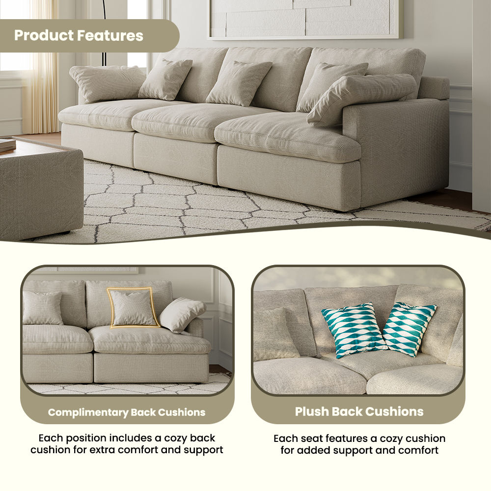 Chenille Beige Chenille Fabric Modular Sofas