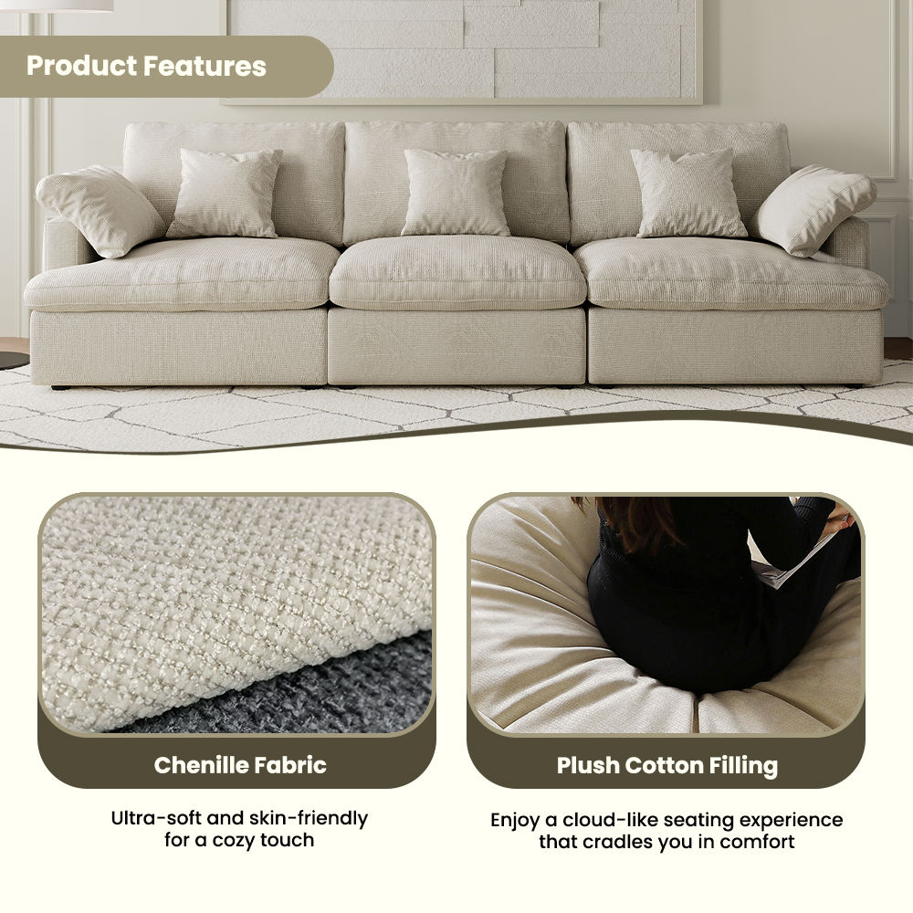Chenille Beige Chenille Fabric Modular Sofas