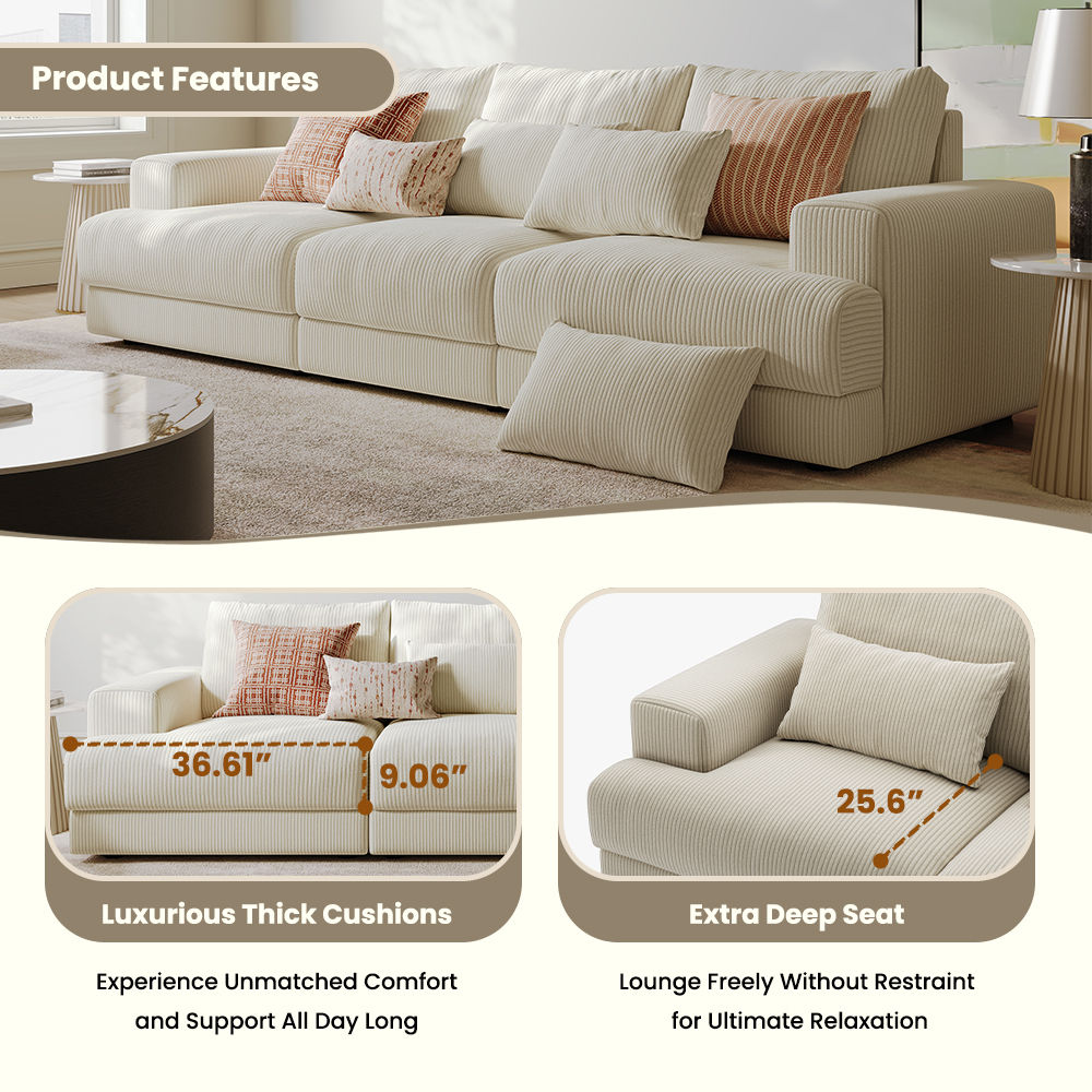 Fabric Beige Corduroy Modular Sofas