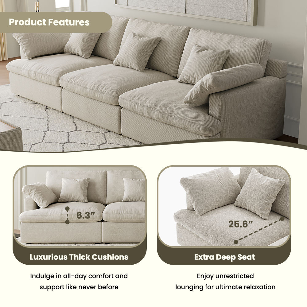 Chenille Beige Chenille Fabric Modular Sofas