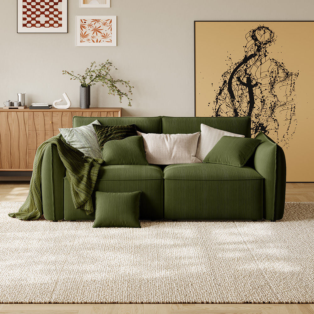 Fabric Green Corduroy Modular Sofas