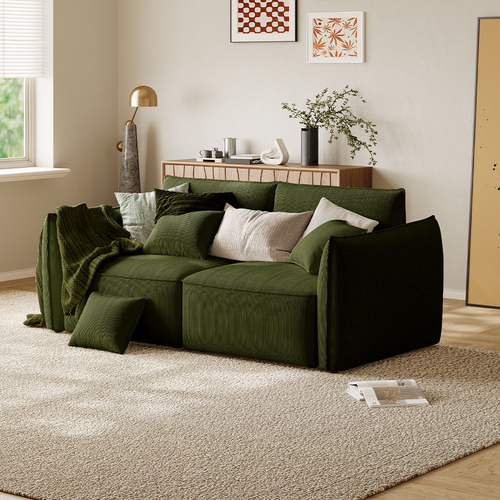 On the Ground Green Corduroy Modular Sofas