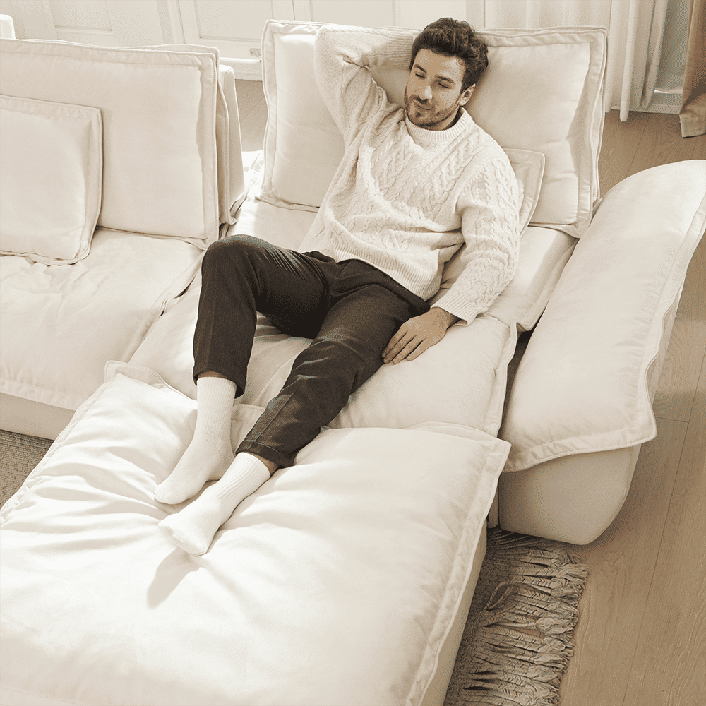 Beige Suede Fabric Modular Sofas
