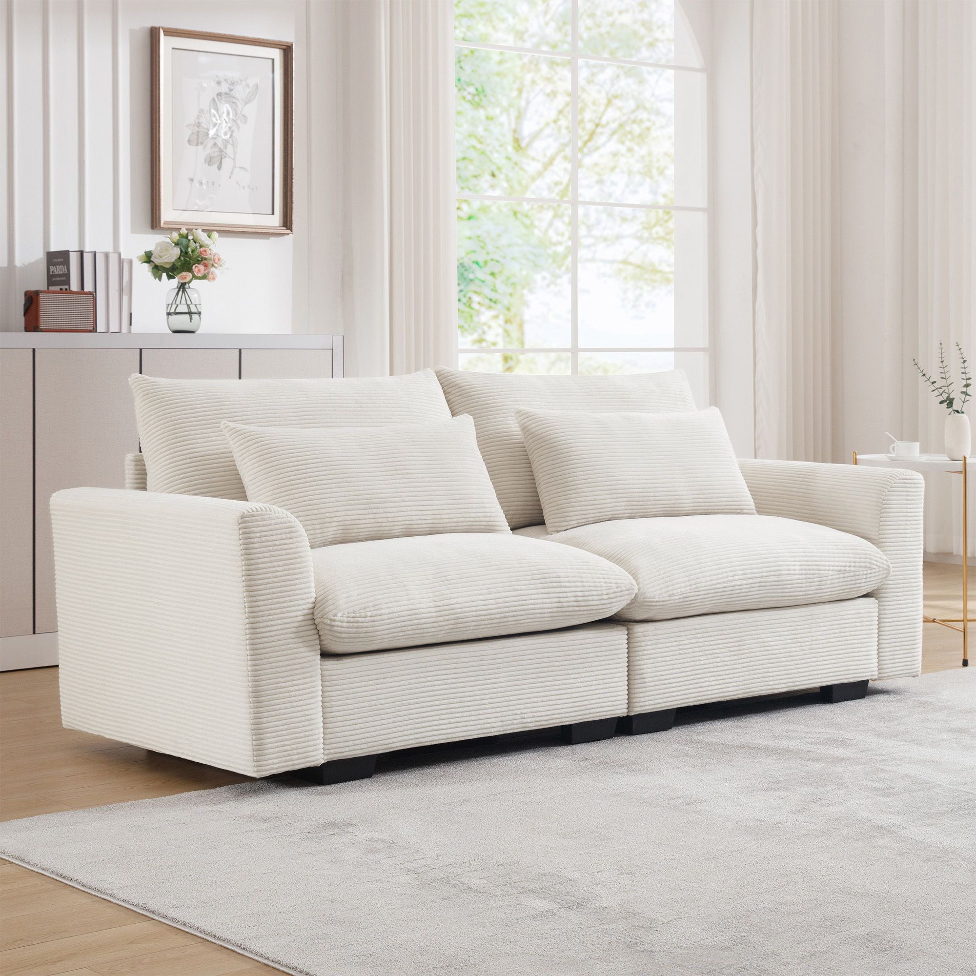 Partly Assemble Rice white Corduroy Modular Sofas