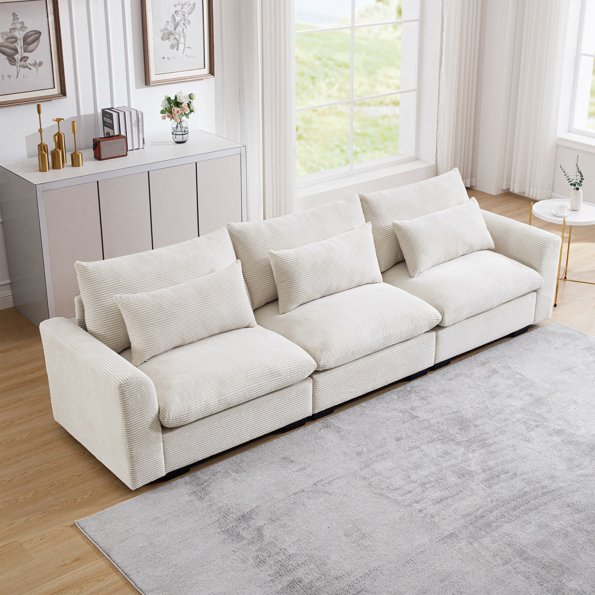 Partly Assemble Rice white Corduroy Modular Sofas
