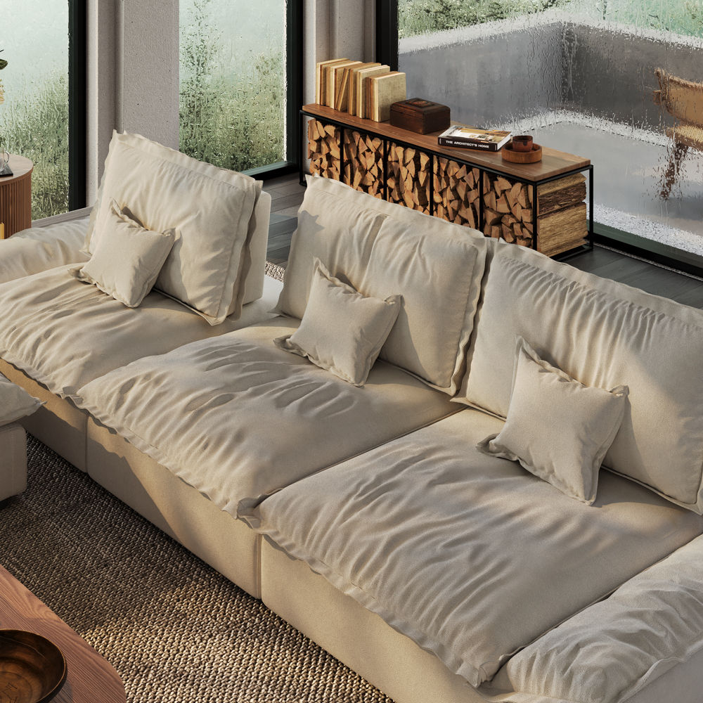 Fabric Beige Suede Fabric Modular Sofas