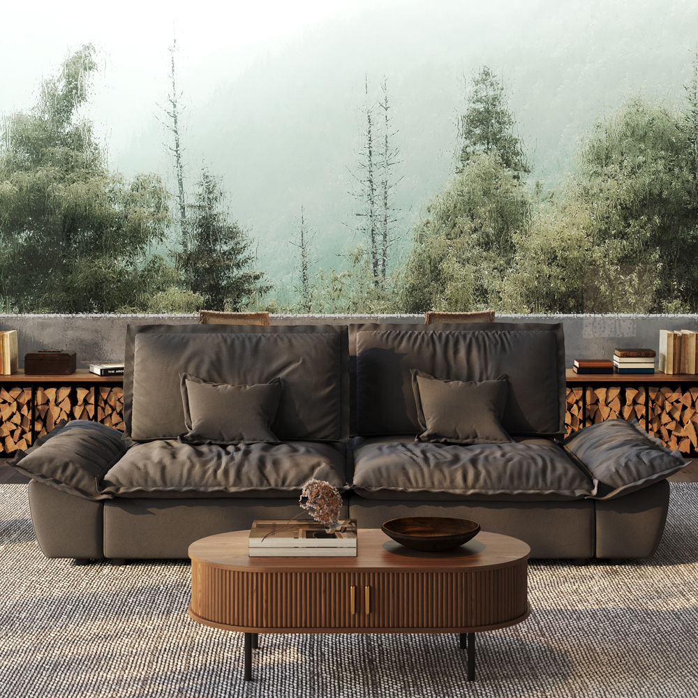 Color Matching Gray Suede Fabric Modular Sofas