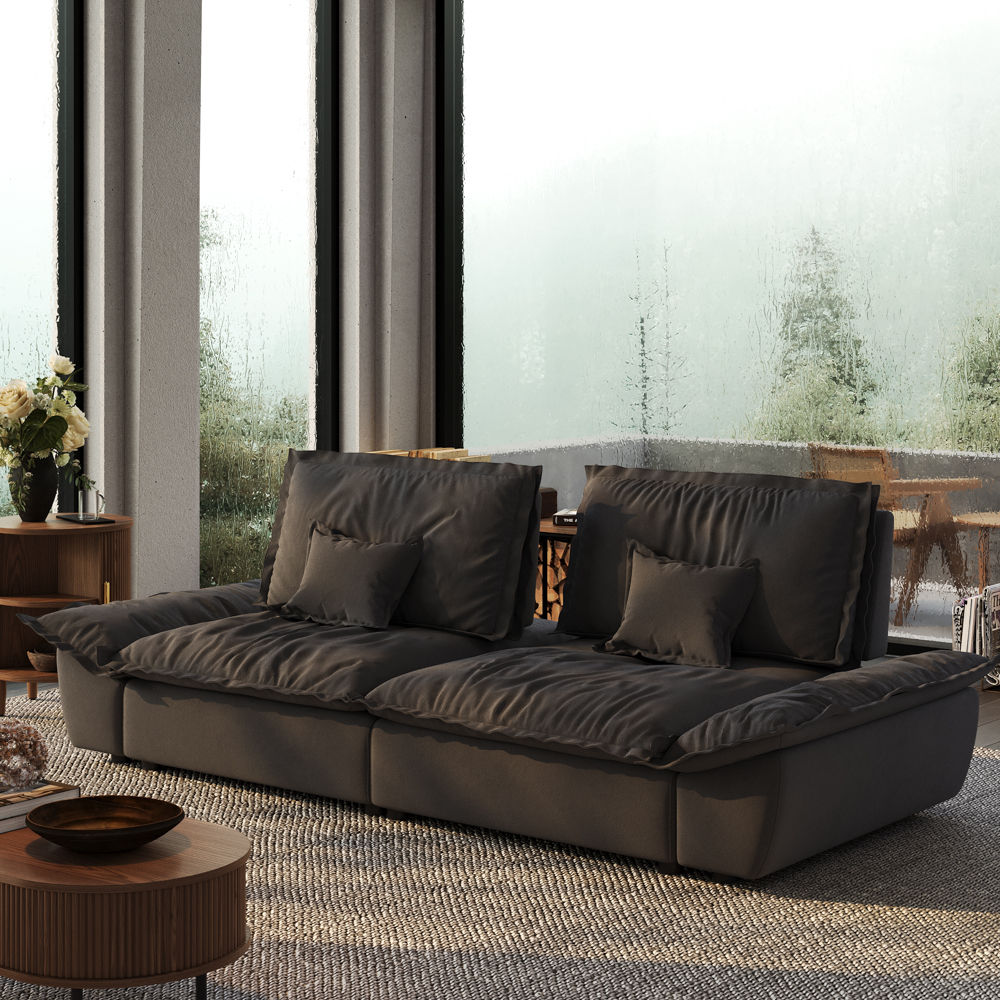 On the Ground Gray Suede Fabric Modular Sofas