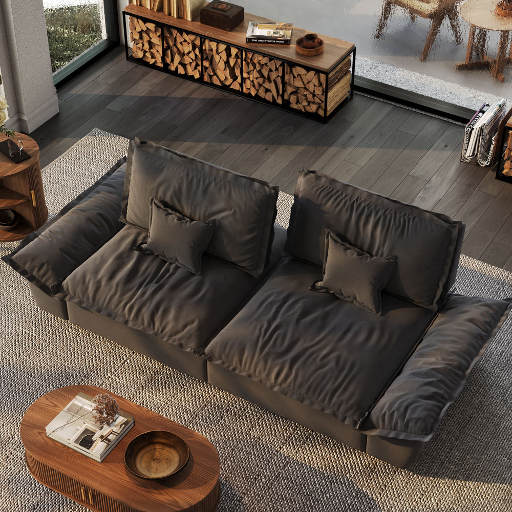 On the Ground Gray Suede Fabric Modular Sofas