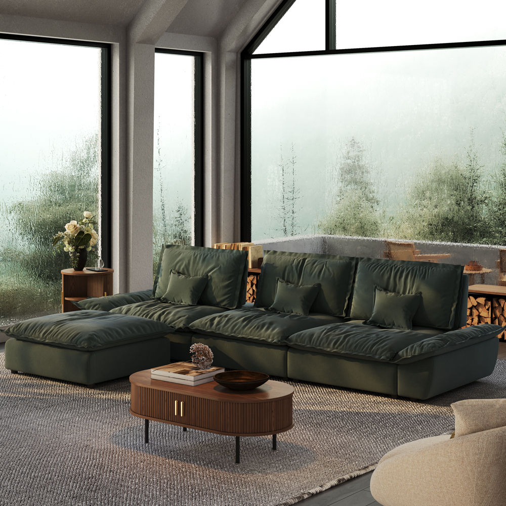 Color Matching Green Suede Fabric Modular Sofas