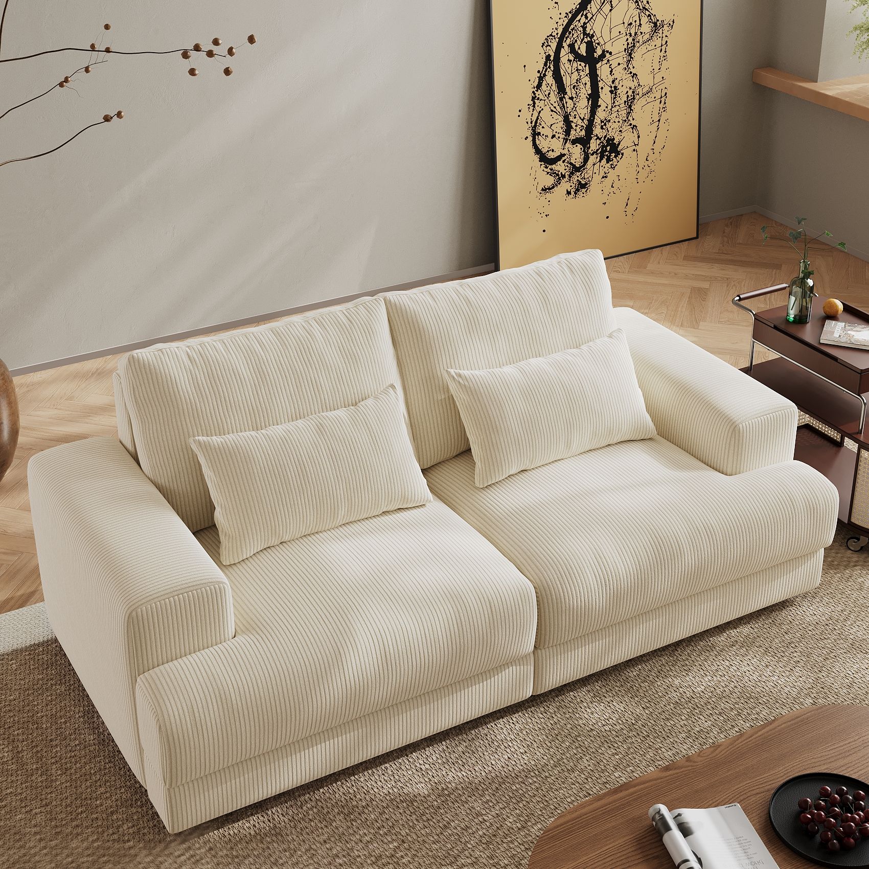 Pure Color Beige Corduroy Modular Sofas