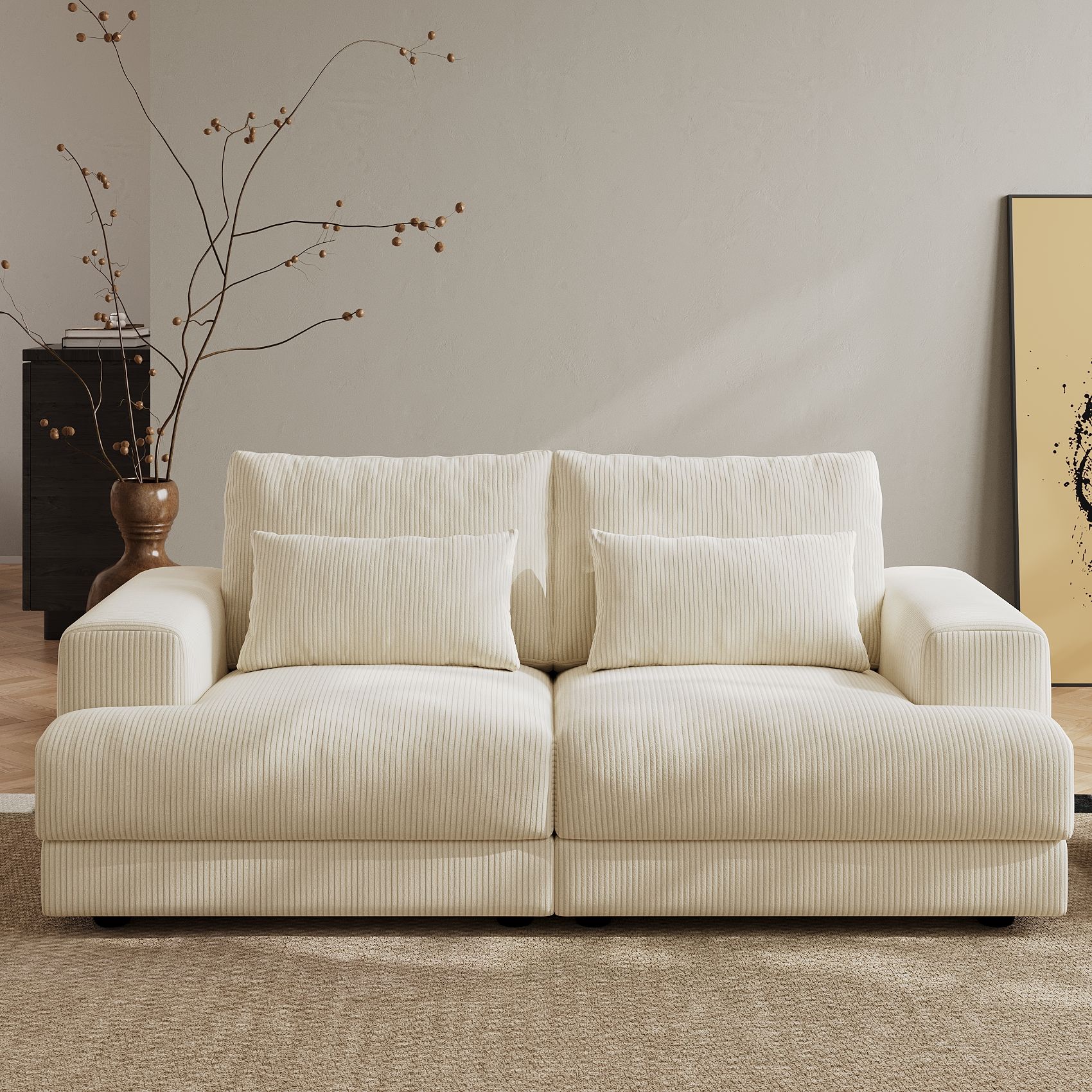 Pure Color Beige Corduroy Modular Sofas