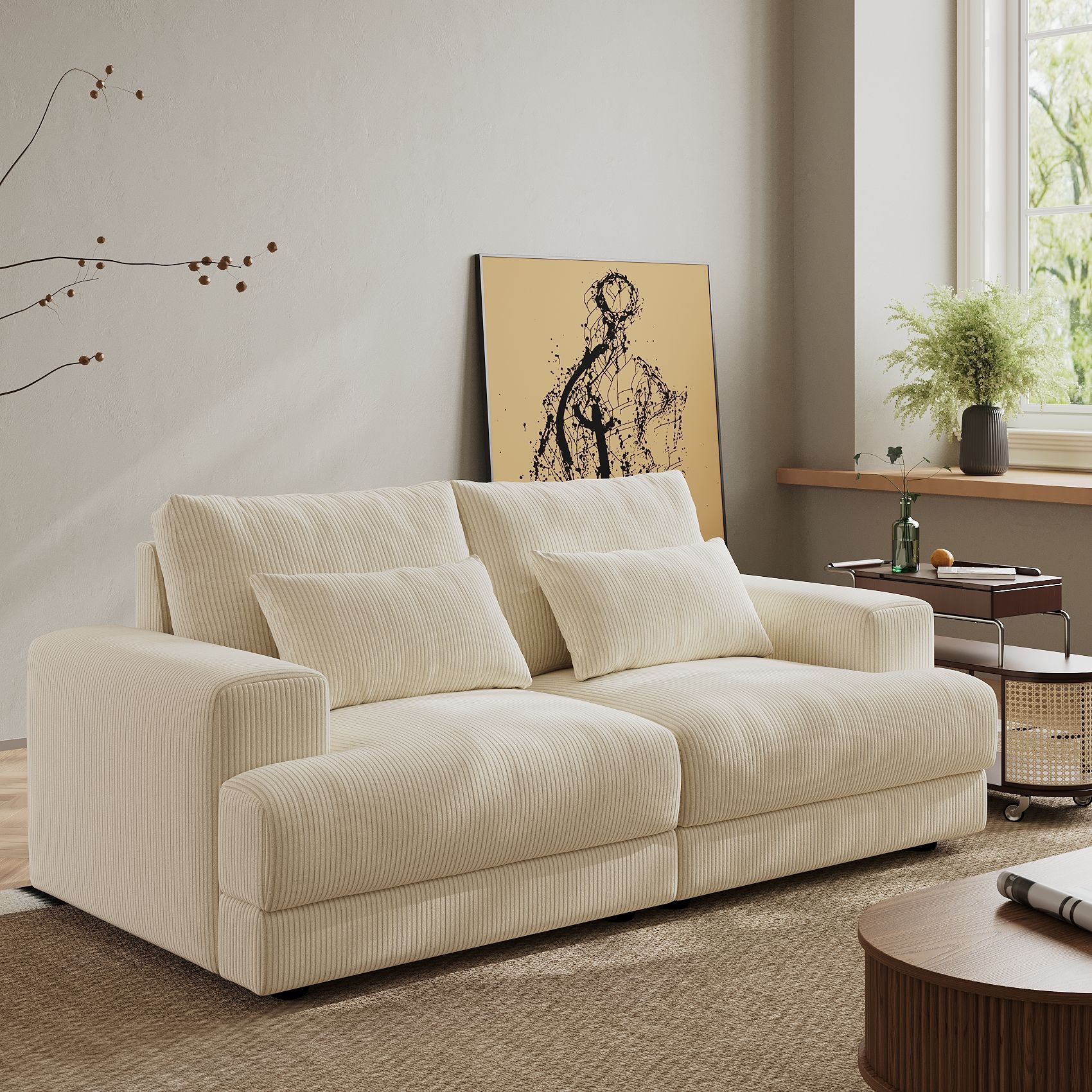 Pet Friendly Beige Corduroy Modular Sofas