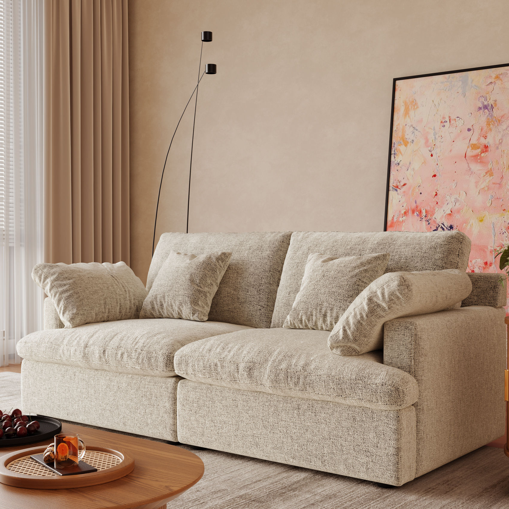 Pet Friendly Beige Chenille Fabric Modular Sofas